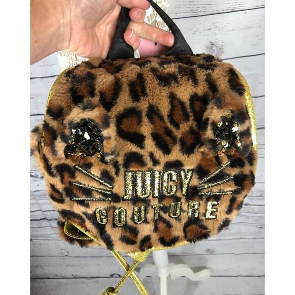 NWT Juicy Couture Faux Fur Gold & Black Sequin Cheetah backpack - Picture 10 of 12
